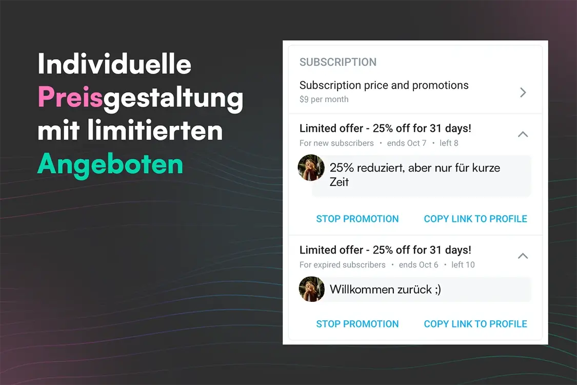 Screenshot Ankündigung für limitierte Rabatte bei OnlyFans